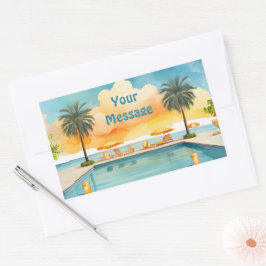 水彩プール夏のパーティー 長方形シール