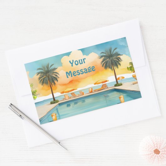 水彩プール夏のパーティー 長方形シール (封筒)