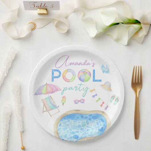 水彩プール誕生日パーティープールスイミング ペーパープレート (ウェディング)