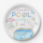 水彩プール誕生日パーティープールスイミング ペーパープレート (正面)
