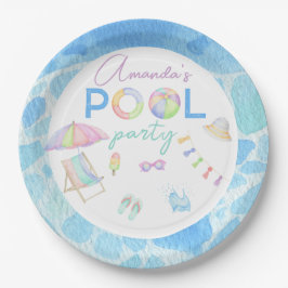 水彩プール誕生日パーティープールスイミング ペーパープレート
