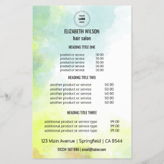 水彩ヘアサロンサービスメニュー フライヤー