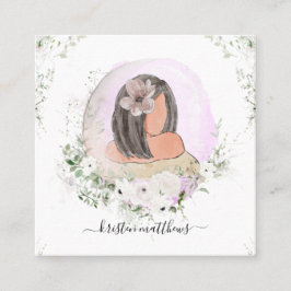 水彩ヘアファッションデザインイラストレーション スクエア名刺