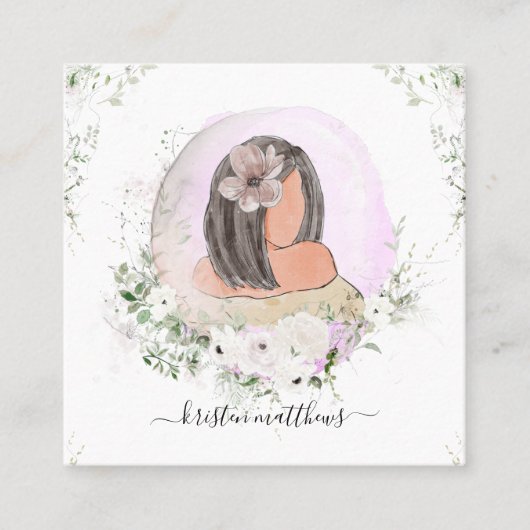 水彩ヘアファッションデザインイラストレーション スクエア名刺 (正面)