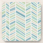 水彩ヘリンボーン、ブルー、ミント、ベージュ コースター (正面)