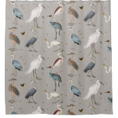 水彩ヘロン鳥エグレ自然模様 シャワーカーテン (正面)