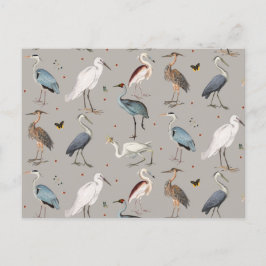水彩ヘロン鳥エグレ自然模様 シーズンポストカード