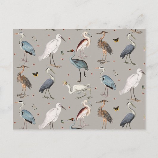 水彩ヘロン鳥エグレ自然模様 シーズンポストカード (正面)