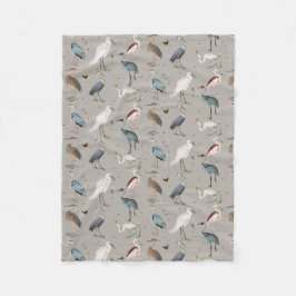 水彩ヘロン鳥エグレ自然模様 フリースブランケット