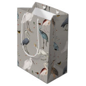 水彩ヘロン鳥エグレ自然模様 ミディアムペーパーバッグ (裏面アングル)