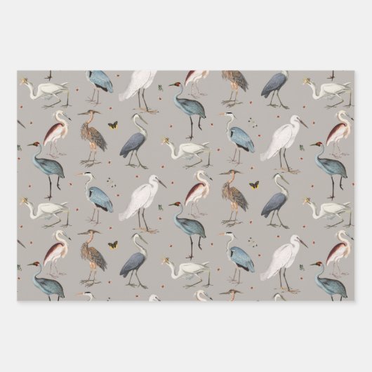 水彩ヘロン鳥エグレ自然模様 ラッピングペーパーシート (正面3)
