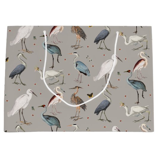 水彩ヘロン鳥エグレ自然模様 ラージペーパーバッグ (正面)