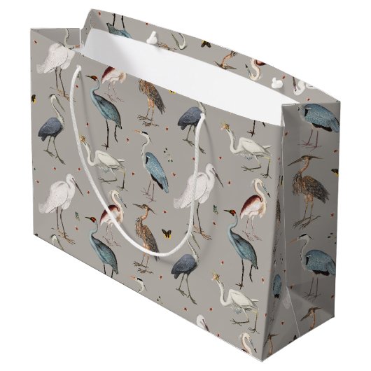 水彩ヘロン鳥エグレ自然模様 ラージペーパーバッグ (裏面アングル)