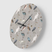 水彩ヘロン鳥エグレ自然模様 ラージ壁時計 (傾斜)