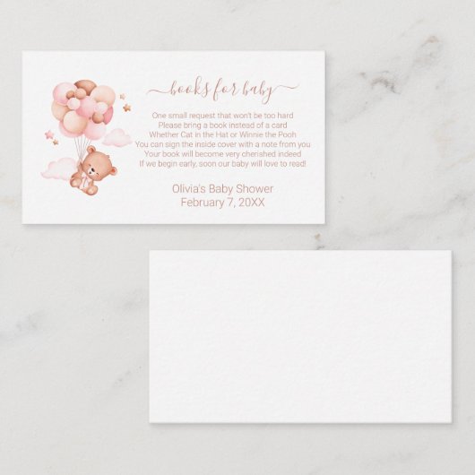 水彩ベアーガールベビーシャワー エンクロージャーカード (正面/裏面)