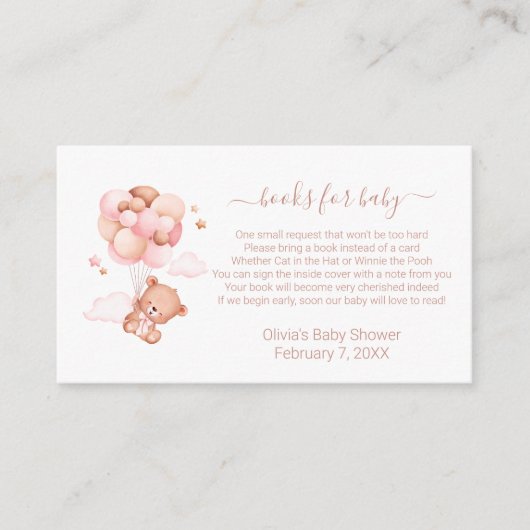 水彩ベアーガールベビーシャワー エンクロージャーカード (正面)