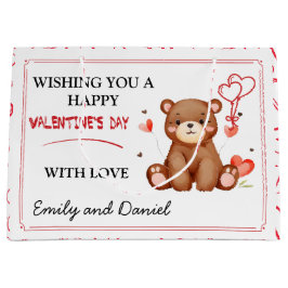 水彩ベアーバレンタインデーのカスタマイズ可能 ラージペーパーバッグ