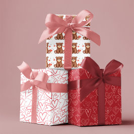 水彩ベアーバレンタインデーのセット3 ラッピングペーパーシート