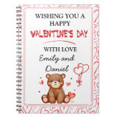 水彩ベアーバレンタインデーパーソナライズされた ノートブック (正面)