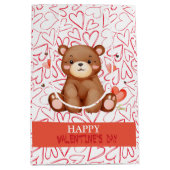 水彩ベアーバレンタインデー ミディアムペーパーバッグ (正面)