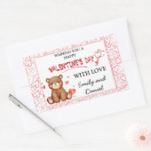 水彩ベアーバレンタインデー 長方形シール (封筒)