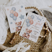 水彩ベアーピンクブルーバルーン性別の表示 招待状