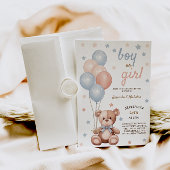 水彩ベアーピンクブルーバルーン性別の表示 招待状