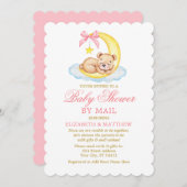 水彩ベアームーンピンク金ゴールドシャワーバイメール 招待状 (正面/裏面)