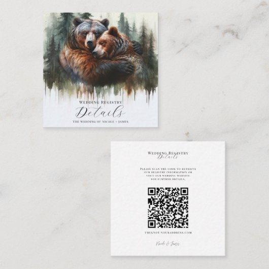 水彩ベアーワイルド素朴ネス詳細 スクエア名刺 (正面/裏面)