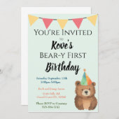 水彩ベア – y第1誕生日招待状 招待状 (正面/裏面)