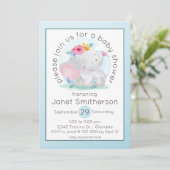 水彩ベイビーゾウと花のベイビーシャワー 招待状 (スタンド正面)