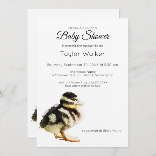 水彩ベイビーダック ベイビーシャワー 招待状 招待状 (正面/裏面)