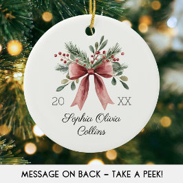 水彩ベビーの初めてのクリスマス名Red 素朴 セラミックオーナメント