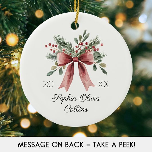 水彩ベビーの初めてのクリスマス名Red 素朴 セラミックオーナメント