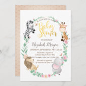 水彩ベビーアニマル点々のあるズシャワー招待状 招待状 (正面/裏面)