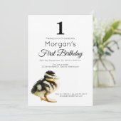 水彩ベビーアヒル1st誕生日パーティの招待状 招待状 (スタンド正面)