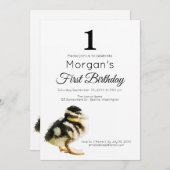 水彩ベビーアヒル1st誕生日パーティの招待状 招待状 (正面/裏面)