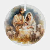 水彩ベビーイエス・キリストとマリアとヨセフ ガラスオーナメント (裏面)