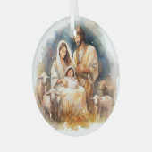 水彩ベビーイエス・キリストとマリアとヨセフ ガラスオーナメント (正面左)