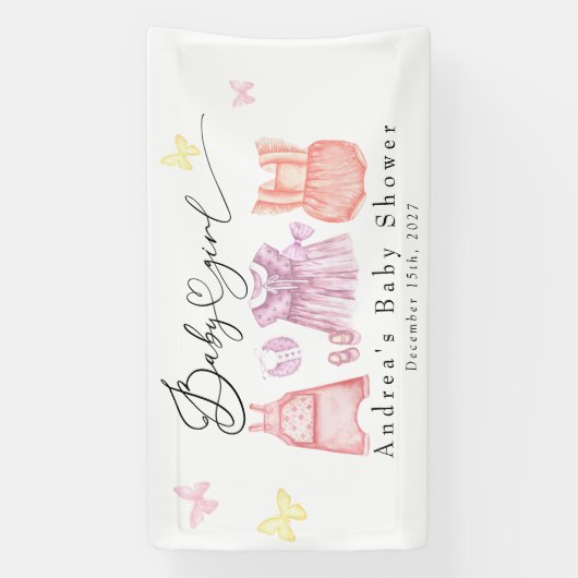 水彩ベビーウェア |女の子の赤ちゃんシャワー 横断幕 (縦)