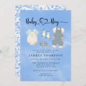 水彩ベビーウェア |男の子の赤ちゃんシャワー 招待状 (正面/裏面)