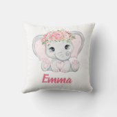 水彩ベビーエレファントピンクフローラガール子供部屋 クッション (裏面)