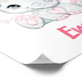 水彩ベビーエレファントピンクフローラガール子供部屋 ポスター (角)