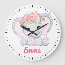 水彩ベビーエレファントピンクフローラガール子供部屋