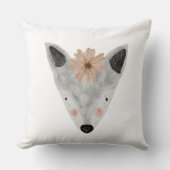 水彩ベビーガーリーム動物ホワイトグレー子供部屋 クッション (正面)