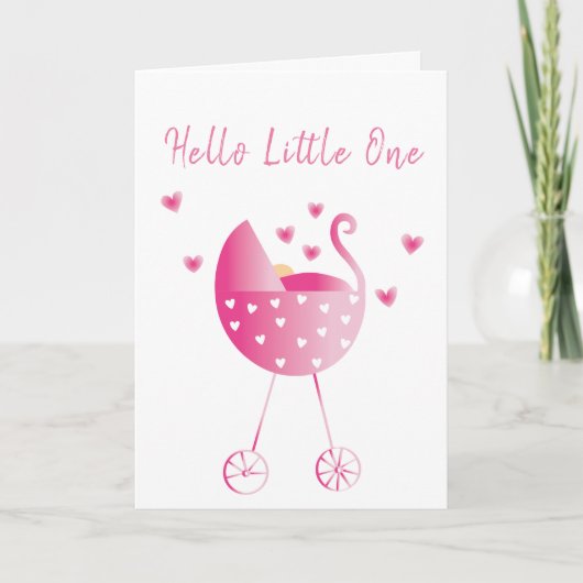 水彩ベビーガールのキャリッジおめでとうピンク カード (正面)