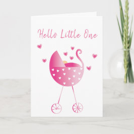 水彩ベビーガールのキャリッジおめでとうピンク カード