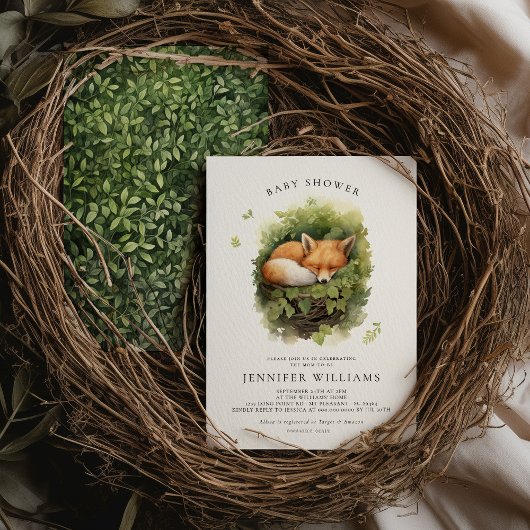 水彩ベビーキツネベビーシャワー招待状
