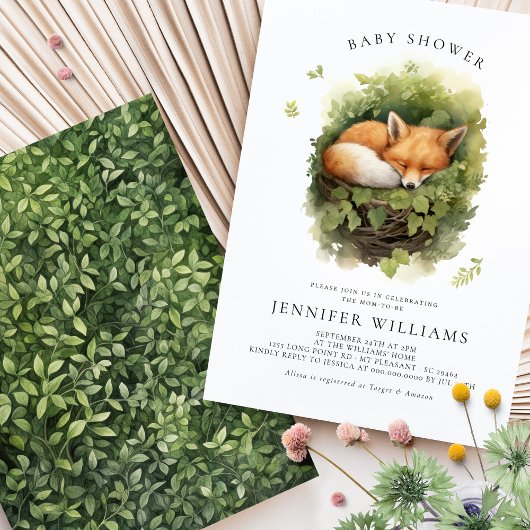 水彩ベビーキツネベビーシャワー招待状
