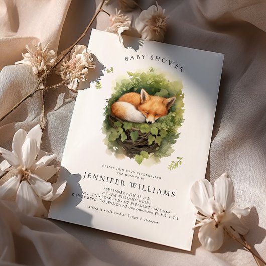 水彩ベビーキツネベビーシャワー招待状